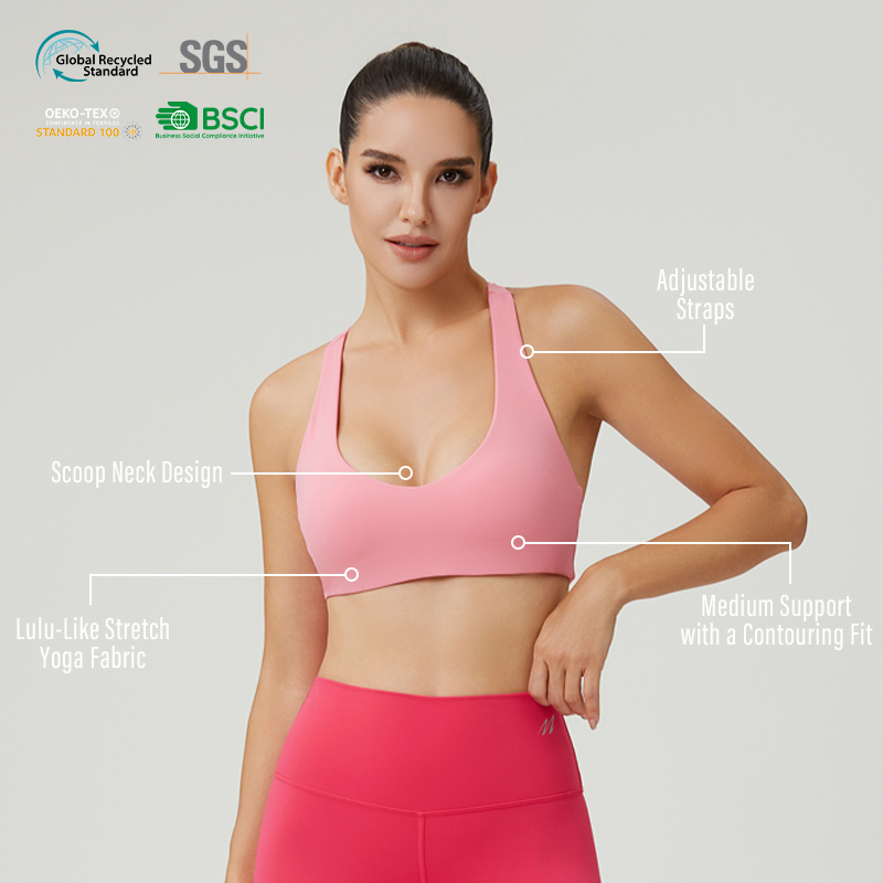 Custom Scoop Neck Adjustable Straps Peach-Soft Medium Support Sports Bra