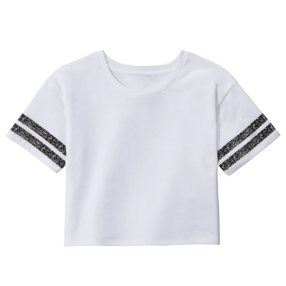 Women's Black Cotton Crop Top with Chic Striped Design