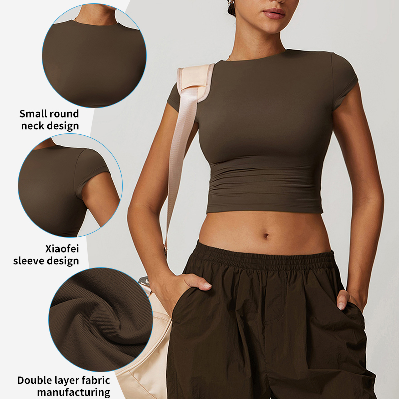 Wholesale Factory Fashion O-Neck Tight Yoga Short Sleeve Sports T-Shirt Fitness Crop Top