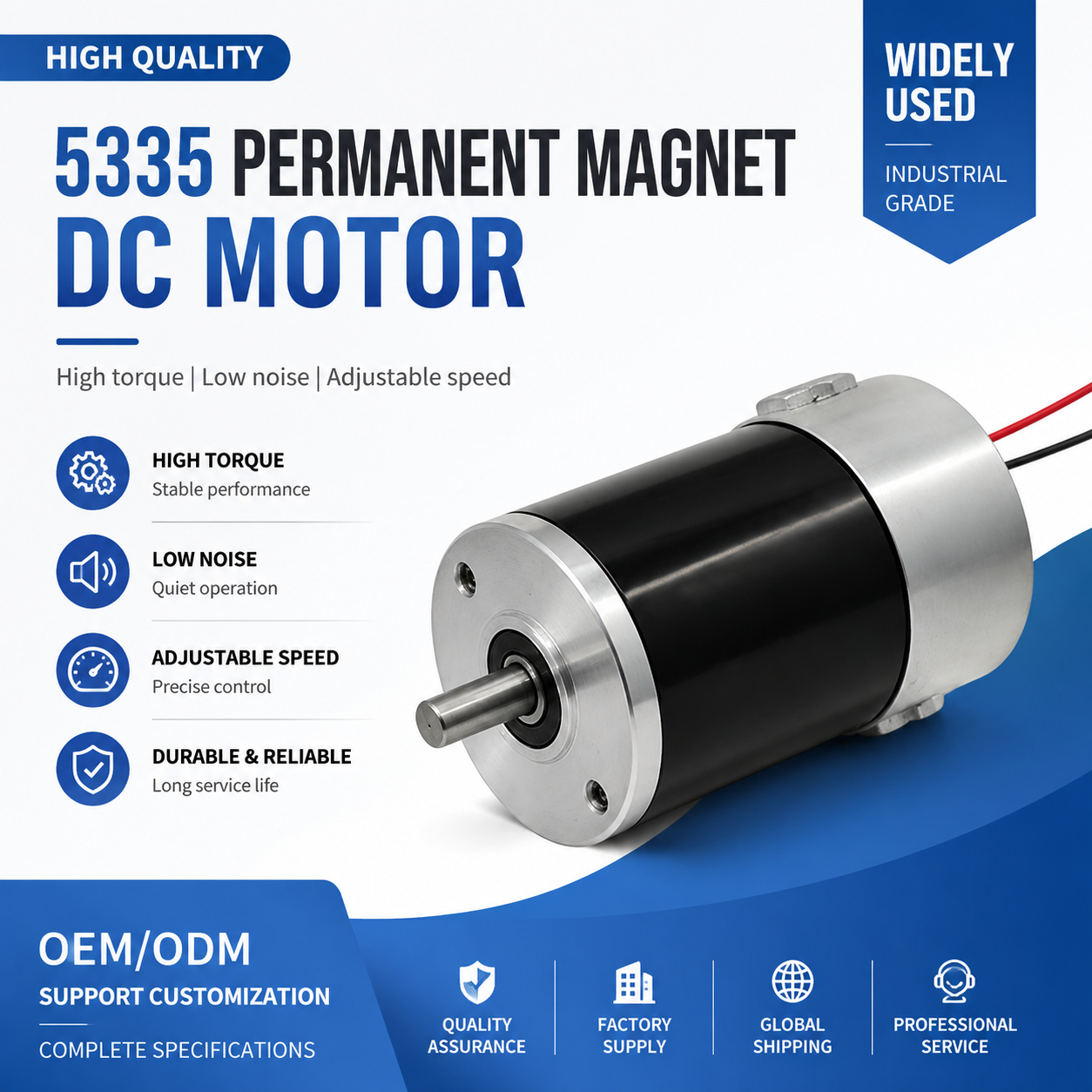 5335 Brushed DC Permanent Magnet Gear Motor 150W 12000RPM High Torque Reversible for Lathe Milling Machine