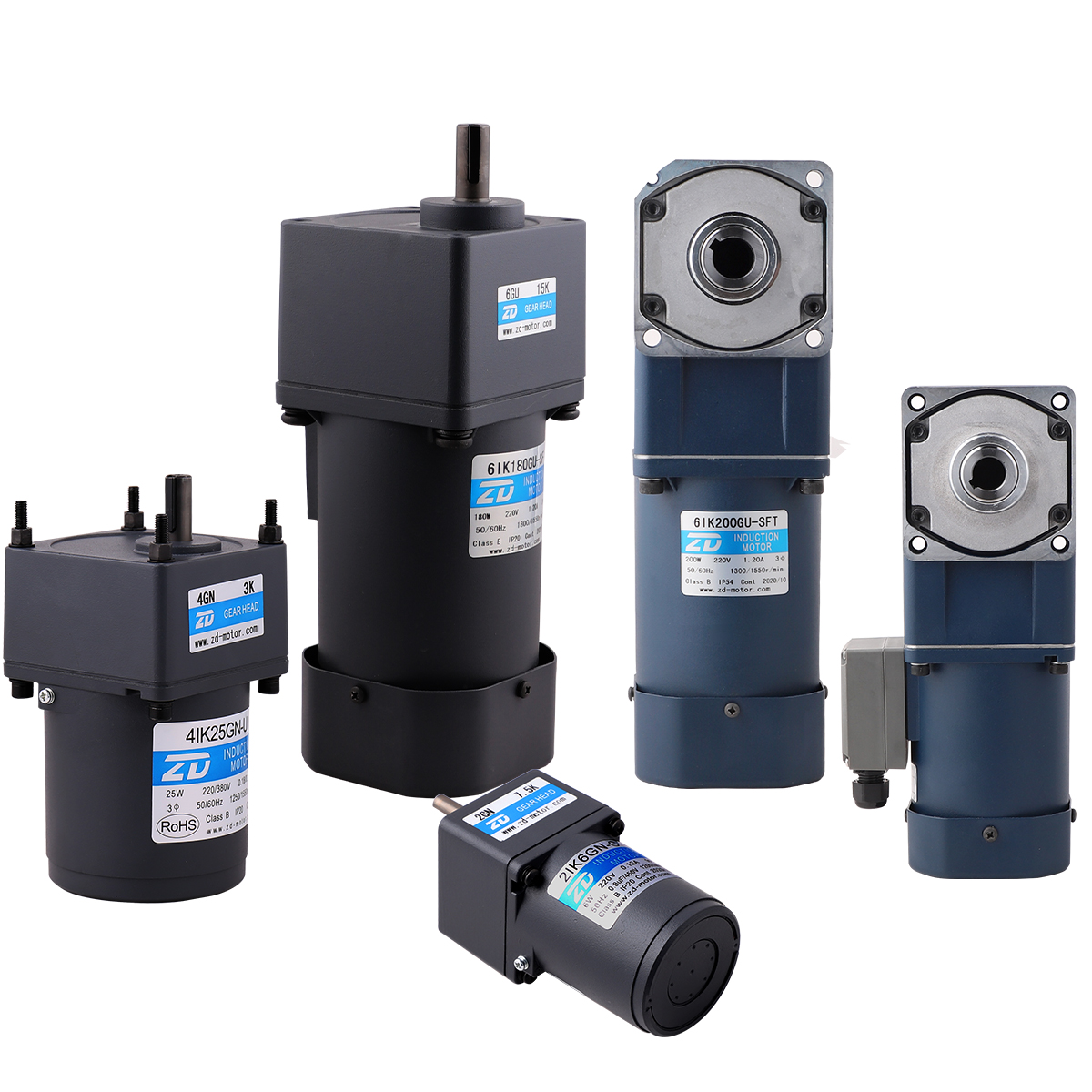 ZD Motor 40W 60W 90W 120W 180W 200W 250W Right Angle Hollow Shaft Speed Control AC Gear Motor for Conveyor 6GU50RT