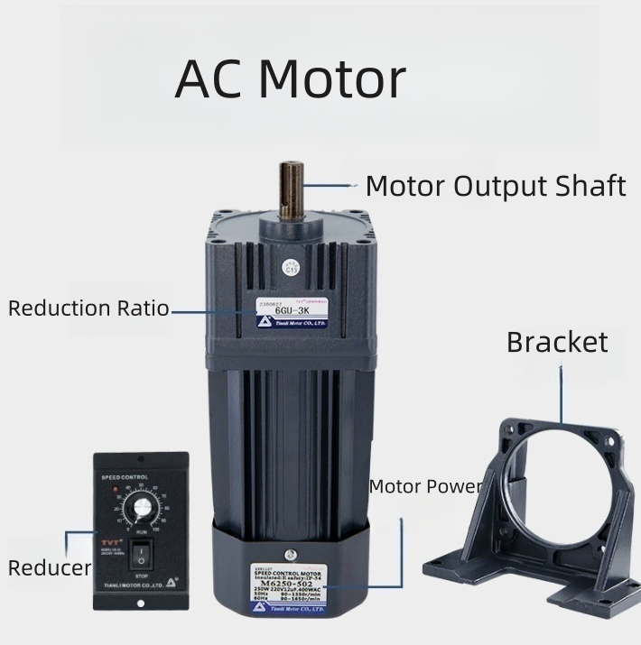 TVT Single Phase 220V Variable Speed Motor 6W-400W Miniature AC Geared Motor Induction Control Brake Foot Mount 1350 RPM Model