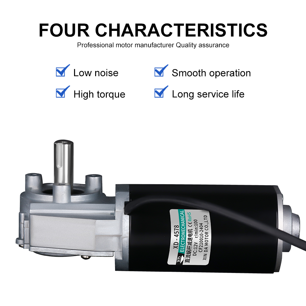DC 12V 80rpm Worm Gear Motor High Torque Low Noise Brushed Right Angle Reduction Electric Motor