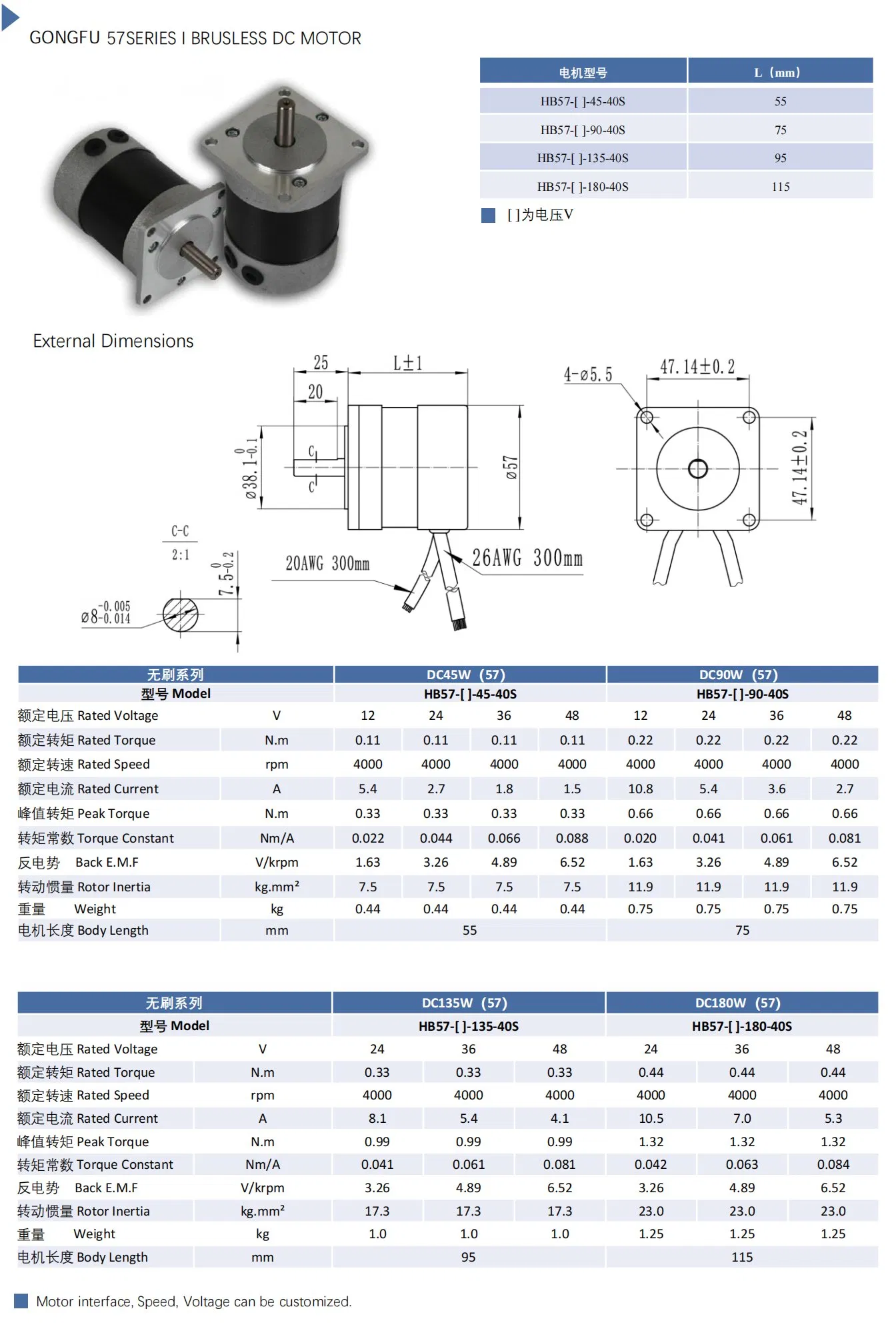 BLDC Motor Specifications Table 1