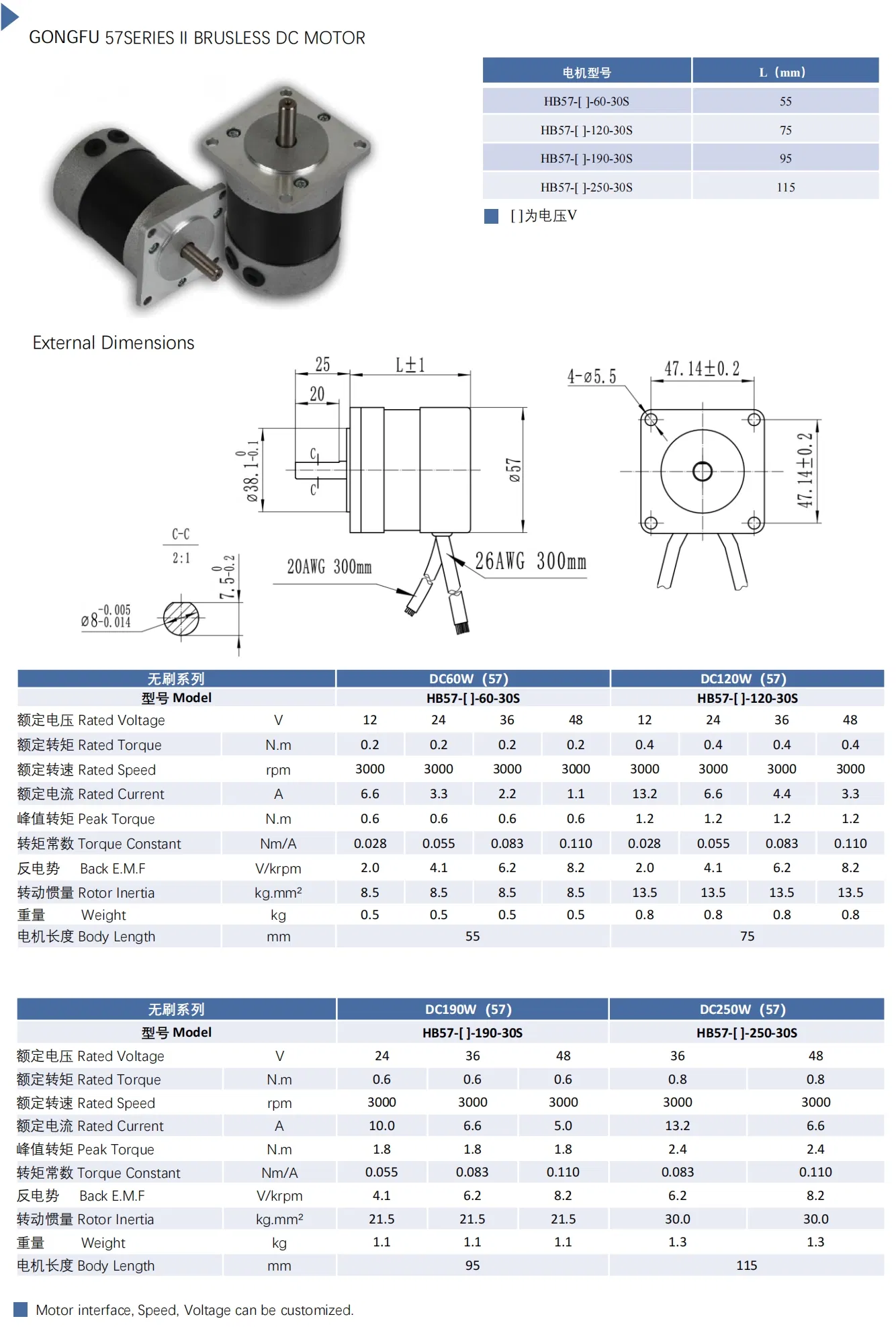 BLDC Motor Specifications Table 2