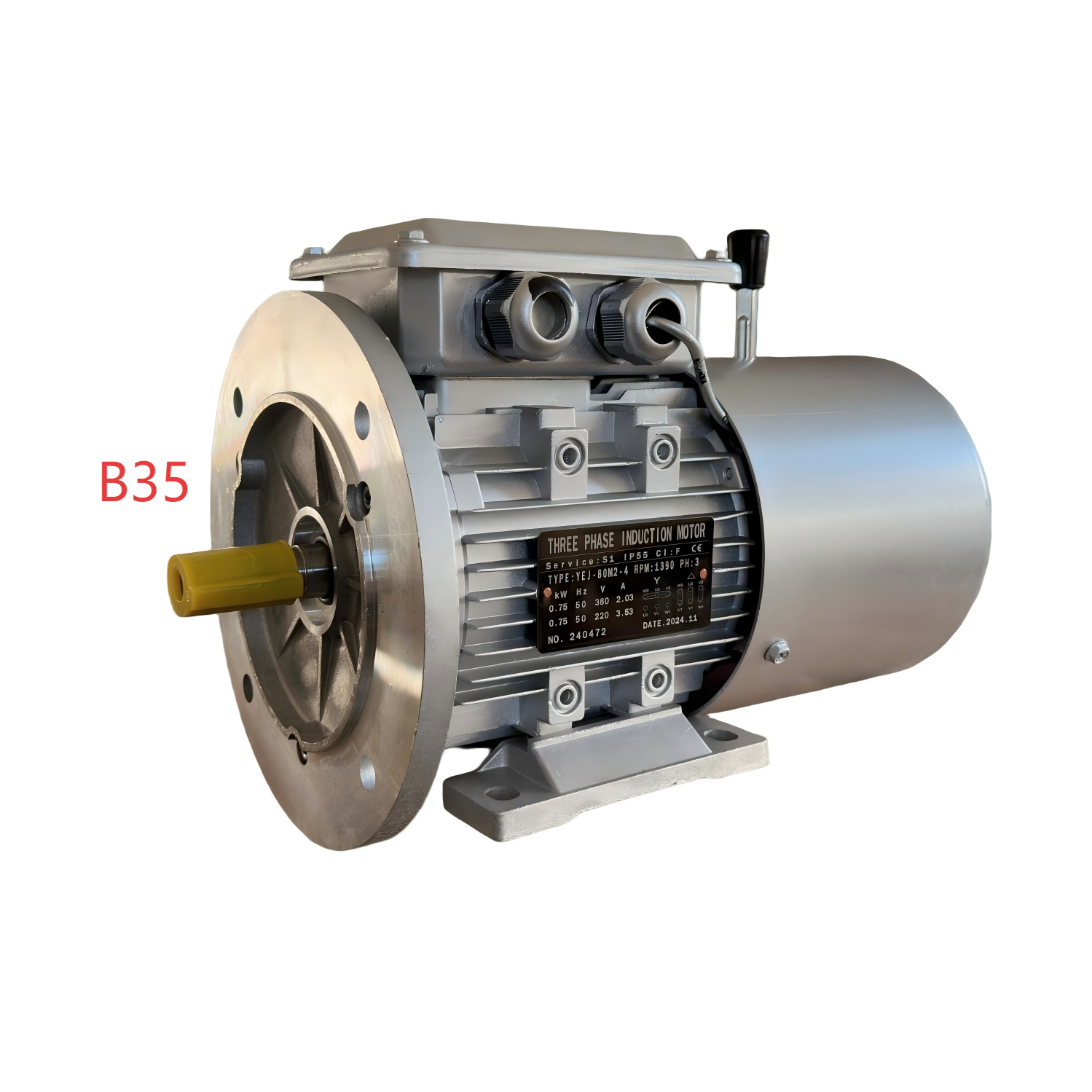 Fast Braking Three Phase 4 Pole Asynchronous Brake Motor 380V IE3 Efficiency IP54 Protection Aluminum Housing 1400 RPM Hoist
