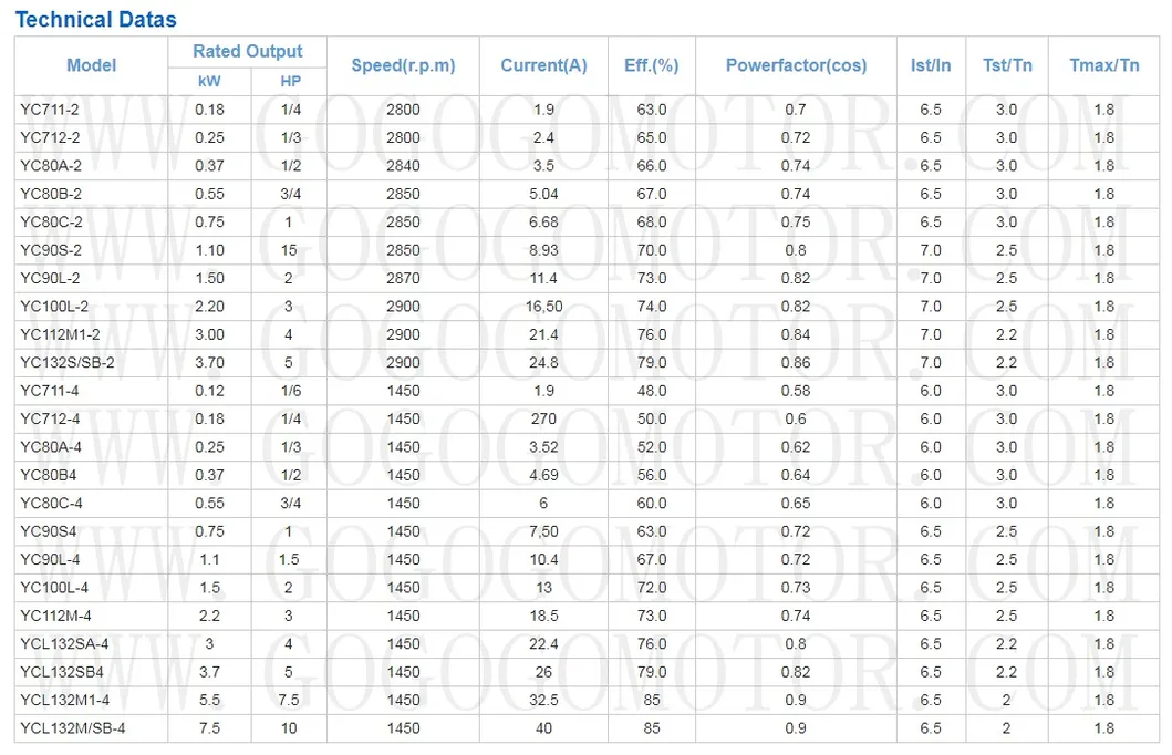 Motor Specifications Sheet