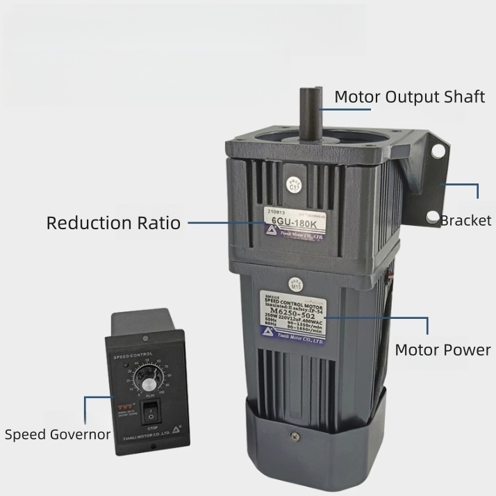 TVT Single Phase 220V Variable Speed Motor 6W-400W Miniature AC Geared Motor Induction Control Brake Foot Mount 1350 RPM Model