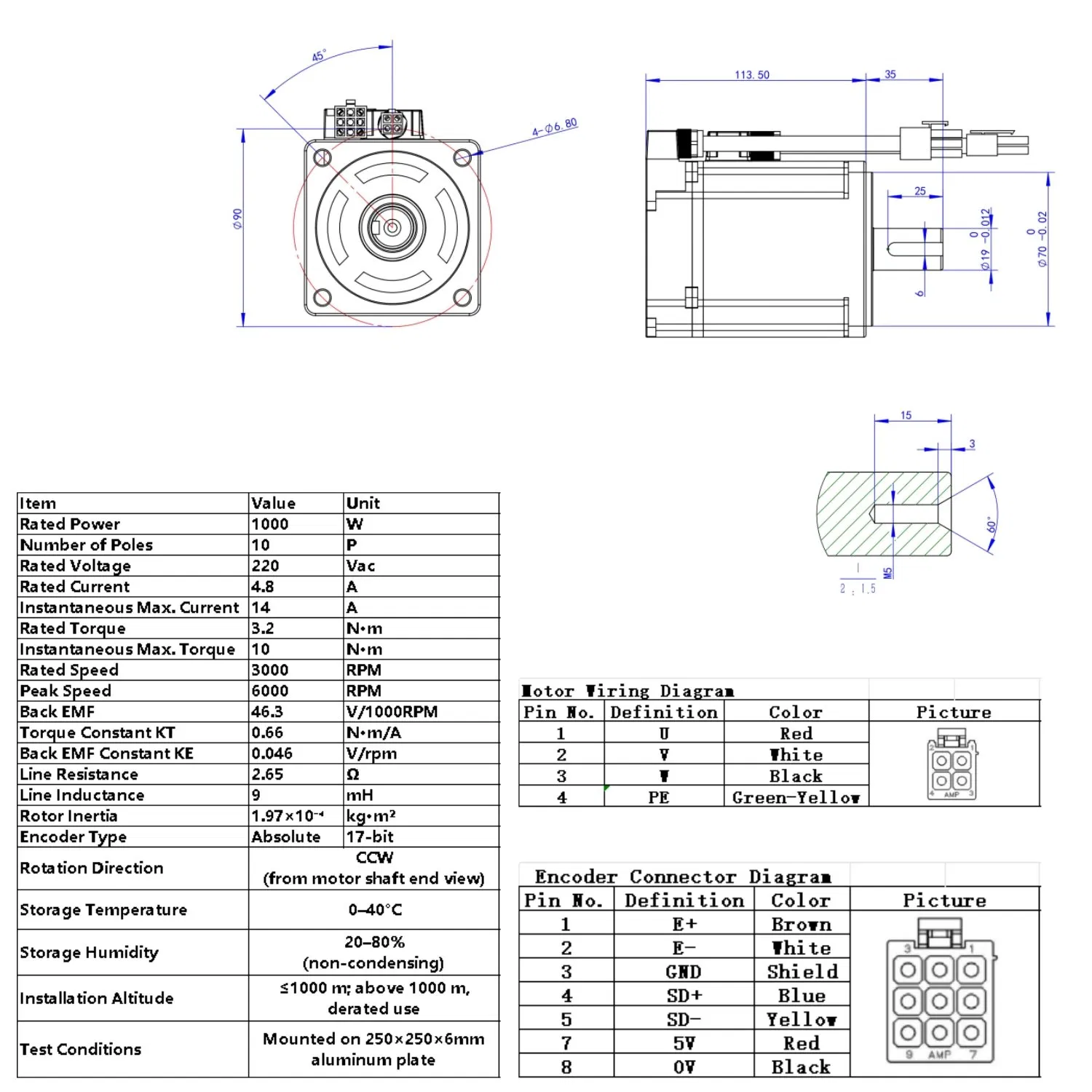 400-1000W Kefufa K100 Ethercat Servo Motor 1.27-3.2n. M Rated Torque Overload Resistant for Packaging Machinery