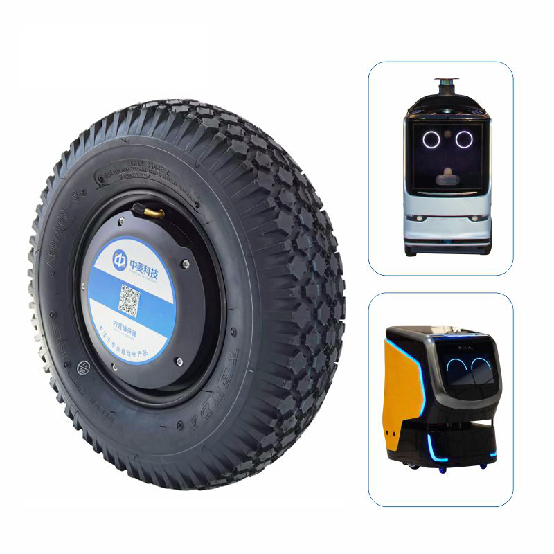 16 Inch 48V 800W 300kg Load Encoder Single Shaft Brushless Dc Rubber Tire Electric Wheel Hub Servo Motor For Agriculture AGV