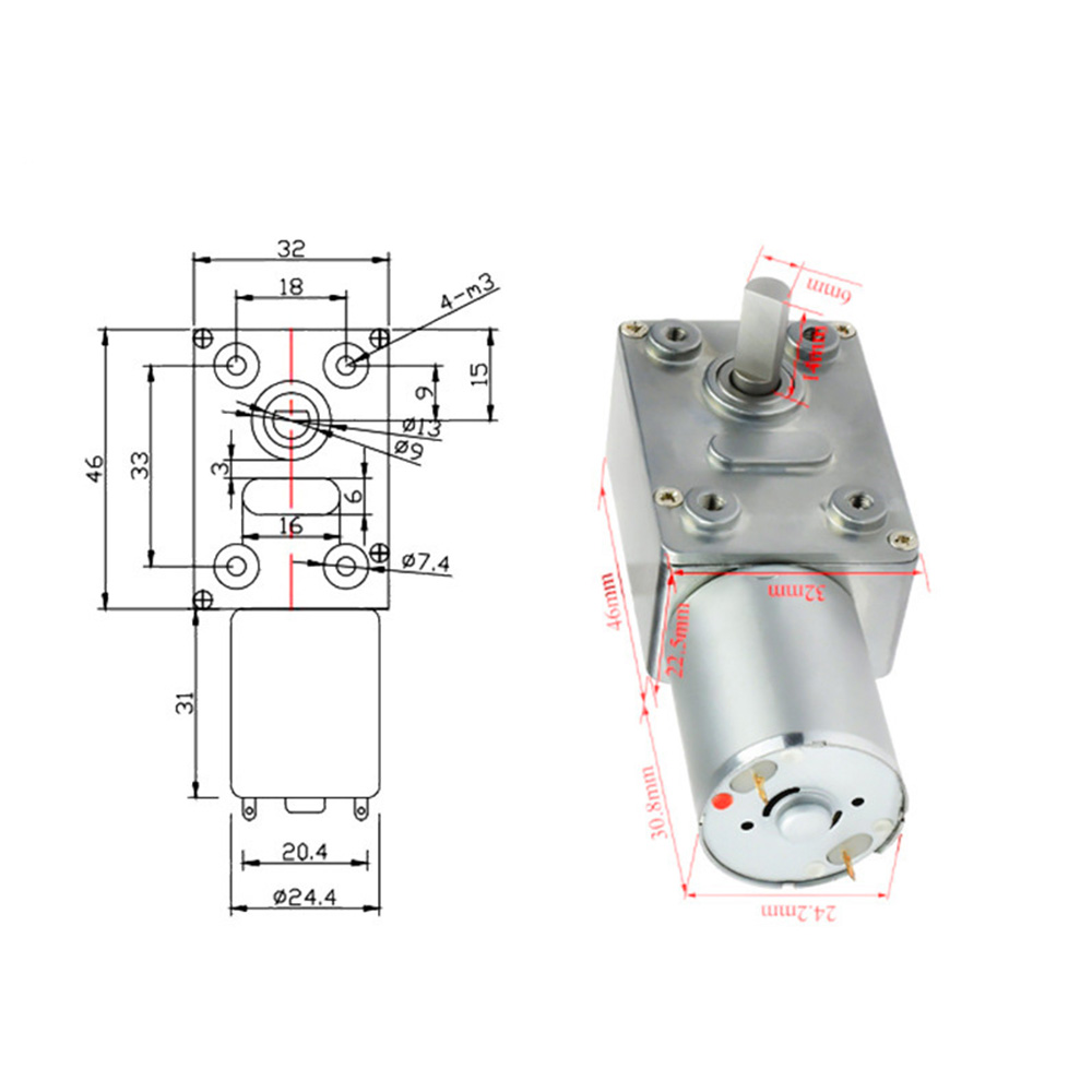 46SGM370 DC Gear Motor Self-locking Gear High Torque 6v 12v 24v Turbine Worm Gear Speed Control Motor Low Speed