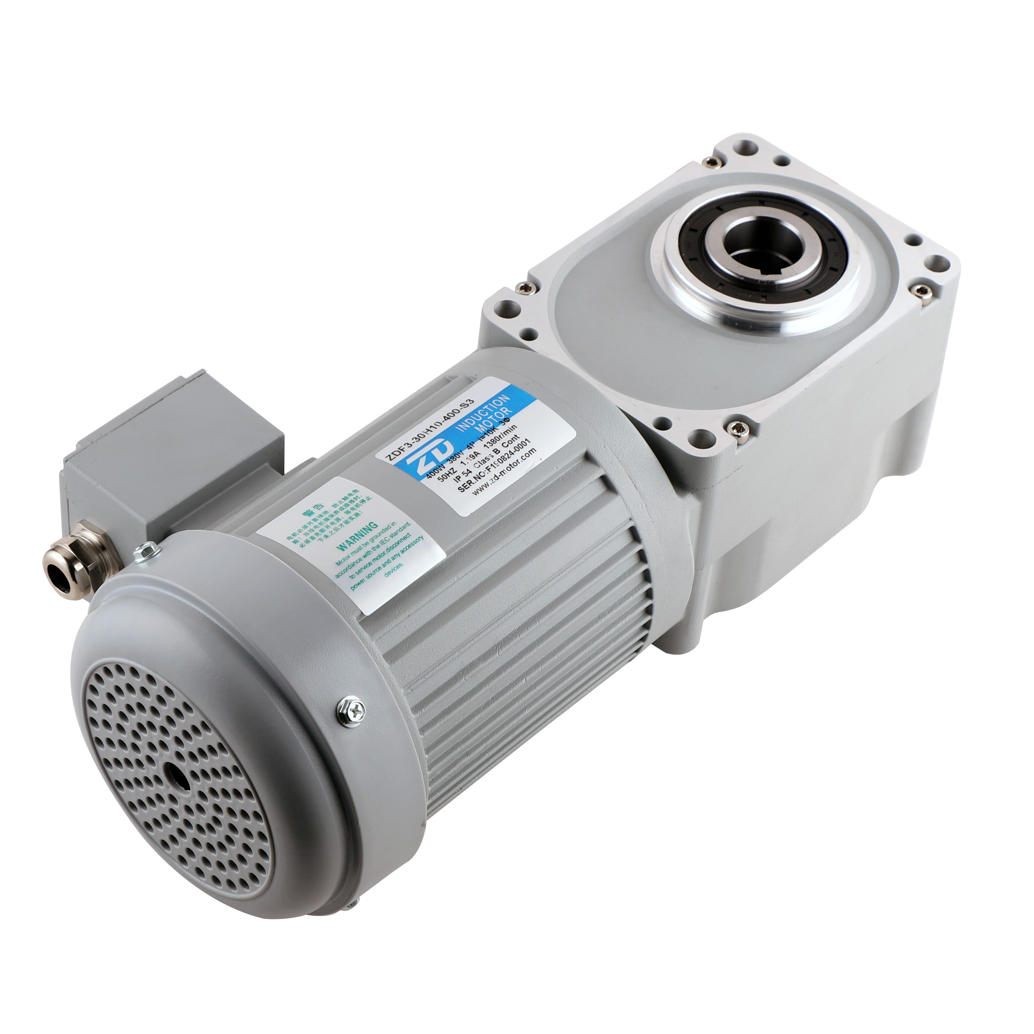 ZD Motor 3 Phase 0.1KW 0.2KW 0.4KW 0.75KW 1.5KW Right Angle Hollow Shaft Variable Speed Hypoid Gear AC Induction Motor