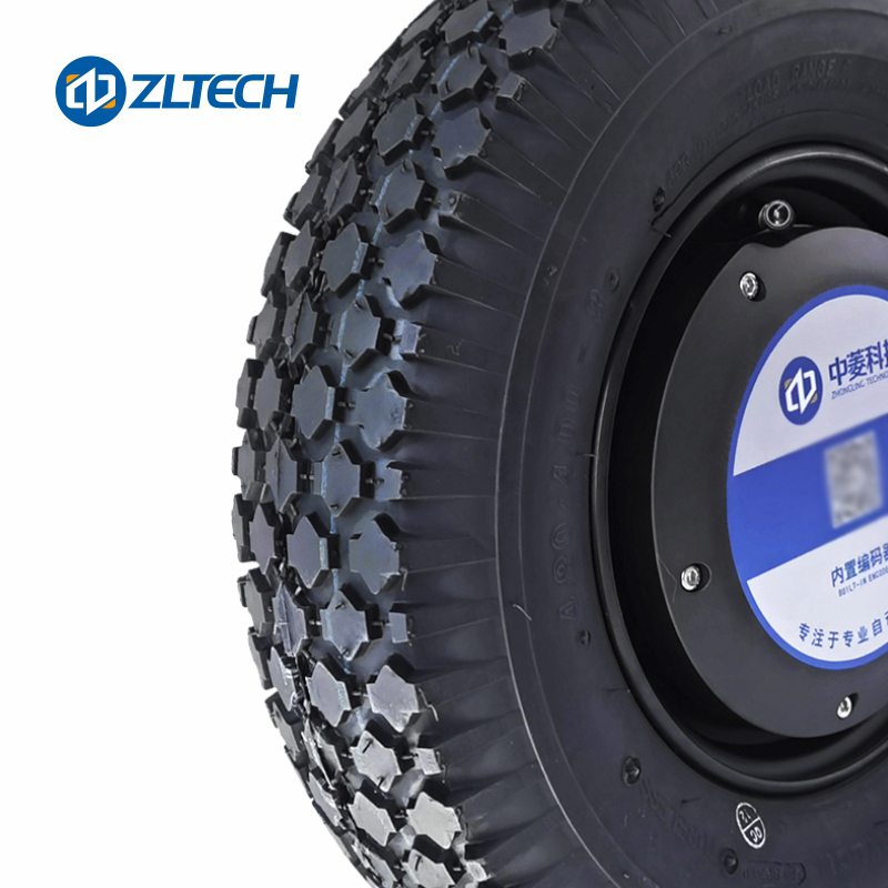 16 Inch 48V 800W 300kg Load Encoder Single Shaft Brushless Dc Rubber Tire Electric Wheel Hub Servo Motor For Agriculture AGV