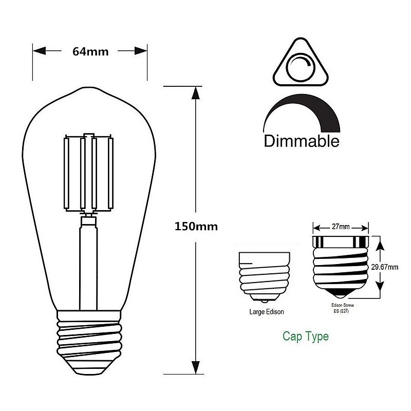 St64 LED Filament Bulb 12W Vintage LED Light Bulb Clear Glass LED Edison Bulb