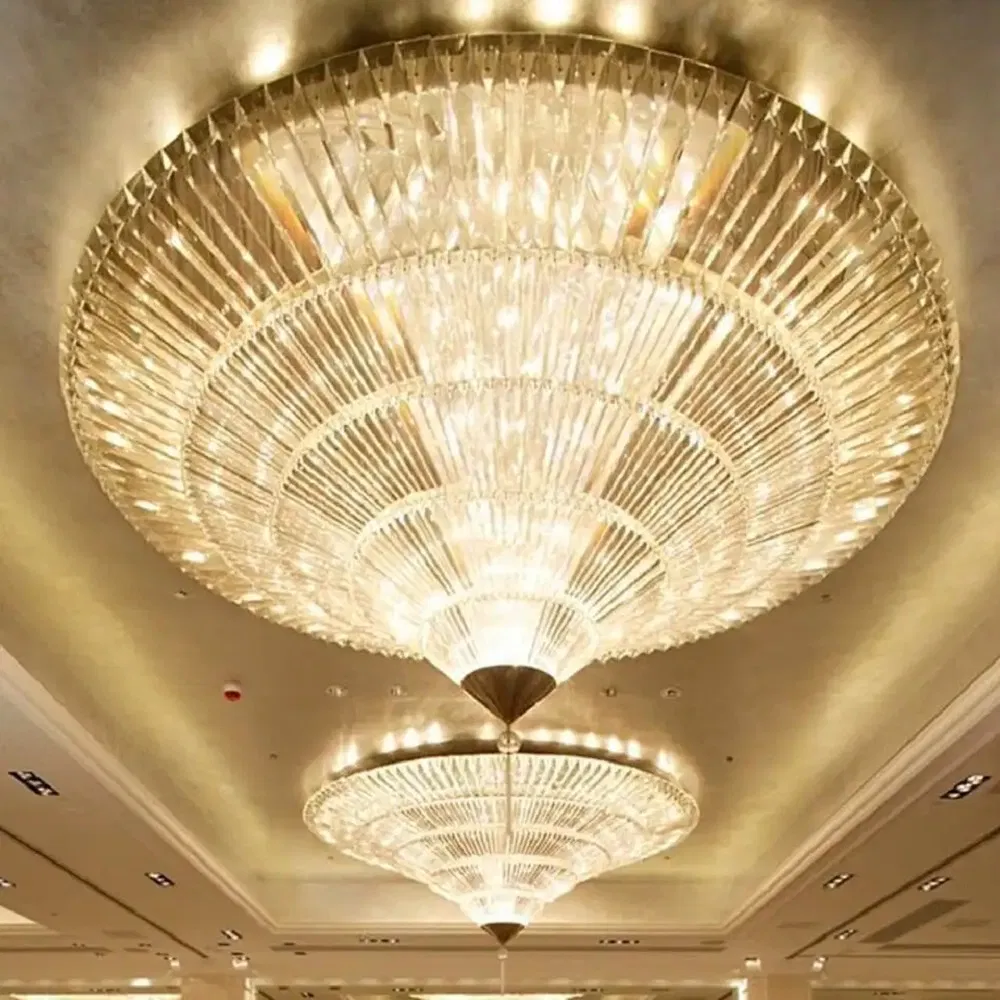 Hotel Lobby K9 Crystal Bar Round Custom Chandelier Modern Creative Pyramid Shape Indoor LED Decorative Lighting