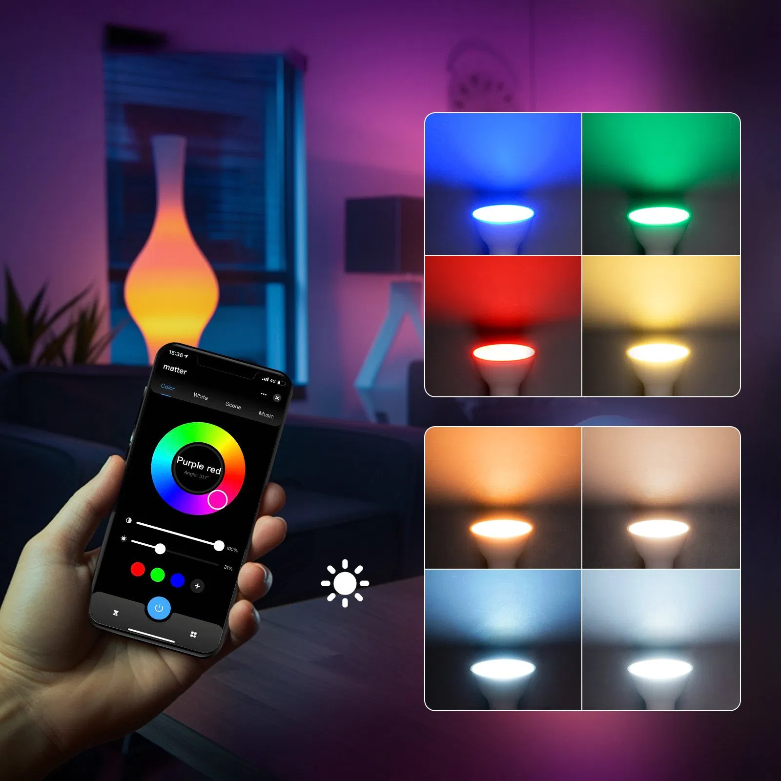 Moes Matter Smart GU10 LED Bulb - WiFi Color-Changing Smartlight Bulb, 2700K-6500K Dimmable, Remote &amp; Smart Life Control, Alexa &amp; Google Home Compatible