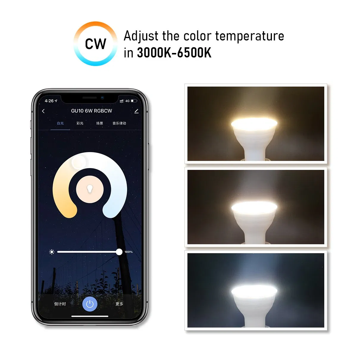 Voice Control Dimmable Wi-Fi Smart LED Light Bulb Tuya GU10 LED Spotlight Energy Saving Lamp RGB Color Changing for Home Decoration and Indoor Lighting