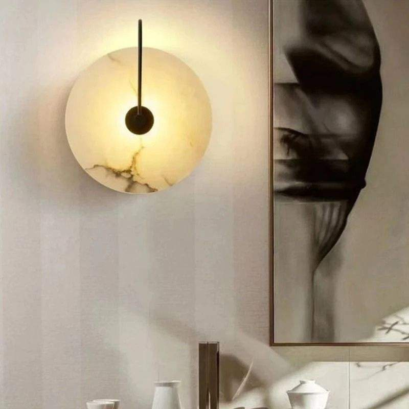 Modern Art LED Marble Wall Lamp Creative Round Living Room Bedroom Wall Sconce