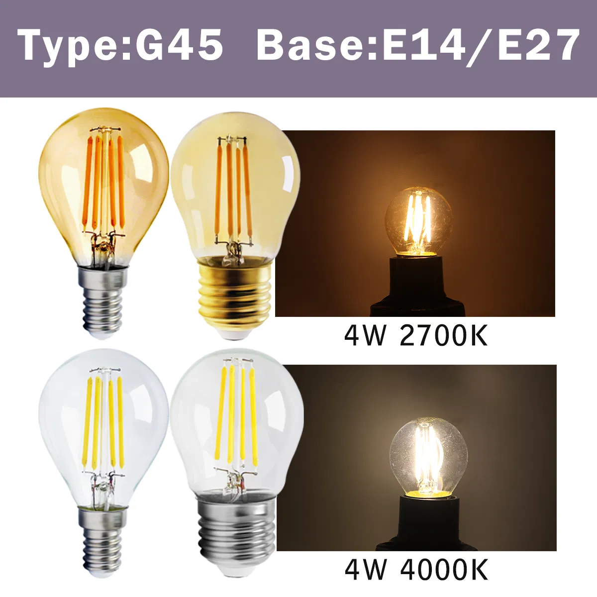 Vintage LED Lamp C35/C35t P45/G45 2W 4W 6W Clear Amber Glass LED Filament Bulb Edison Style IP20 for Indoor Decoration Lighting