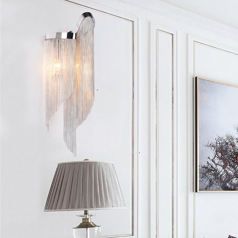 Plate Aluminium Tassel LED E14 Wall Scones D23 H60cm Chrome Stream Wall Sconce (WH-OR-197)