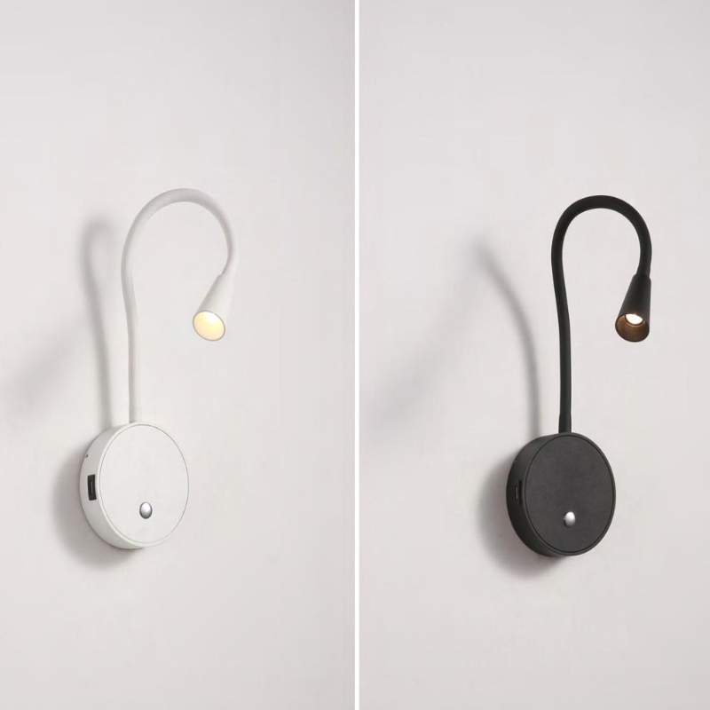 Wall Sconce with Touch-on Button and Flexible Head Wire LED Reading Lamp for Bedroom