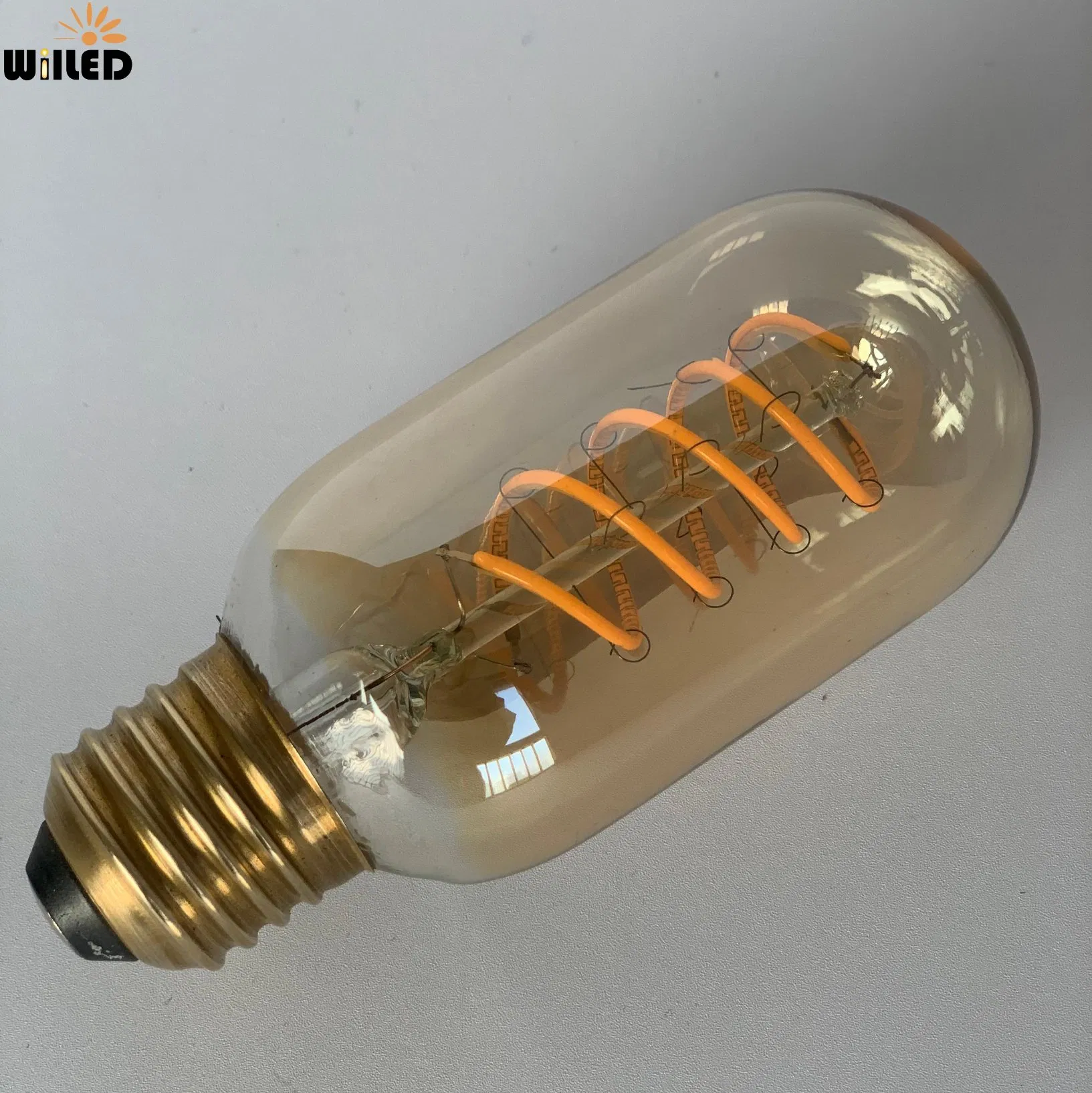 Antique Vintage Filament Bulb T45 Amber Glass Edison 4W Curved Soft Flexible Spiral E27 LED Filament Light Bulb for Decoration Lighting