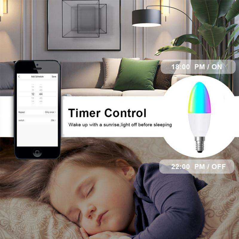 5W Tuya WiFi Smart Candle Bulb E14 with Smart Life APP Voice Remote RGB LED Lamp Bulb Dimmable Works with Alexa Google Home