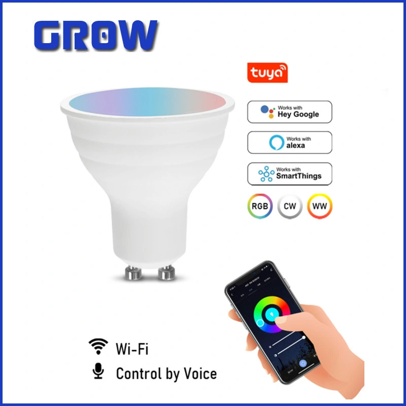 Voice Control Dimmable Wi-Fi Smart LED Light Bulb Tuya GU10 LED Spotlight Energy Saving Lamp RGB Color Changing for Home Decoration and Indoor Lighting