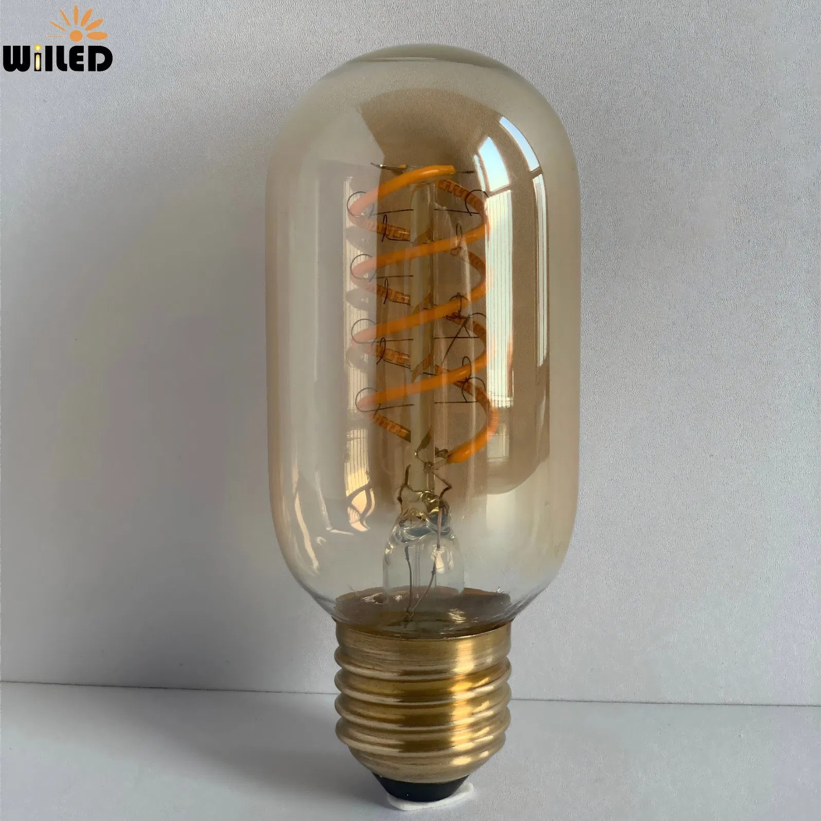 Antique Vintage Filament Bulb T45 Amber Glass Edison 4W Curved Soft Flexible Spiral E27 LED Filament Light Bulb for Decoration Lighting