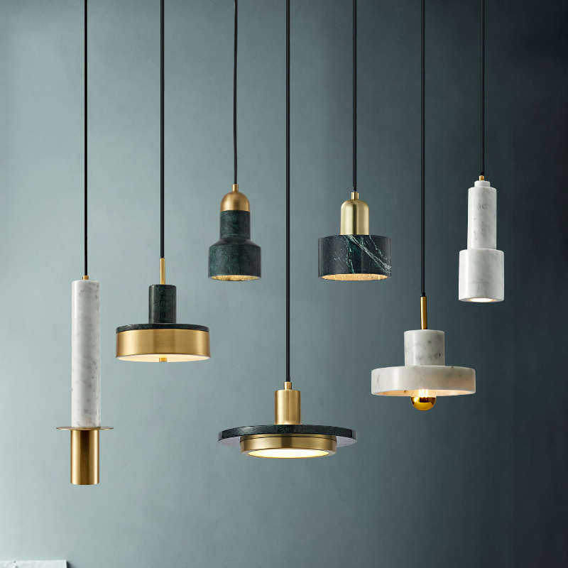 Modern Chandelier Pendant Lamp Iron Marble Lobby Hotel Decorative LED Pendant Lighting