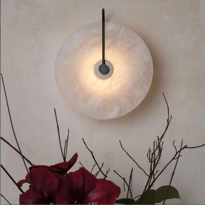 Modern Art LED Marble Wall Lamp Creative Round Living Room Bedroom Wall Sconce