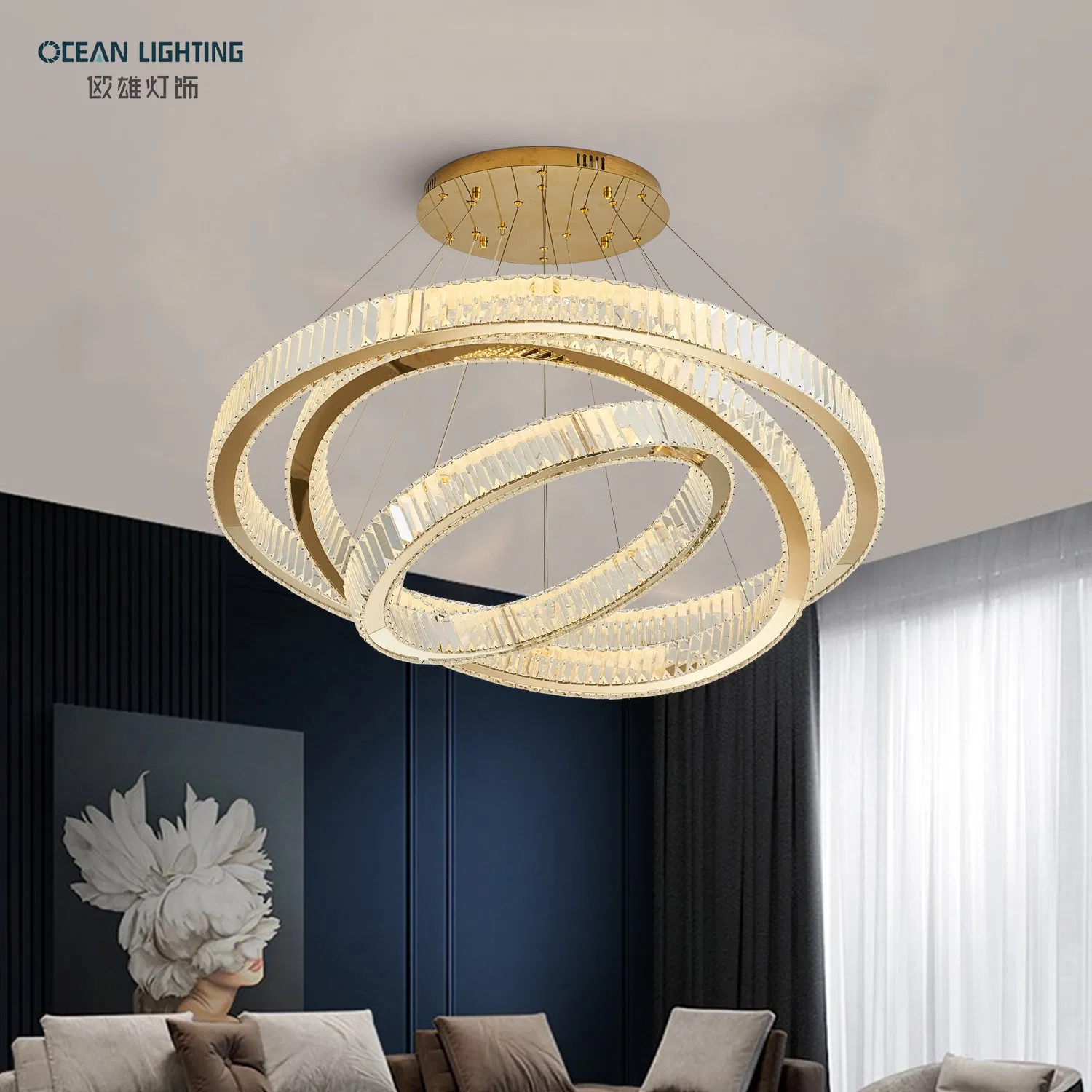 Ocean Lighting Contemporary Luxury Modern LED Decoration Indoor Large Circle LED Crystal Pendant Light