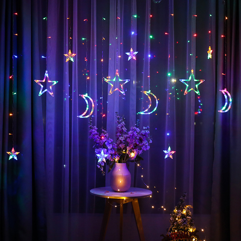 Twinkle 12 Stars Curtain String Lights 8 Modes Decoration Window LED Christmas Light Ramadan Eid Decoration