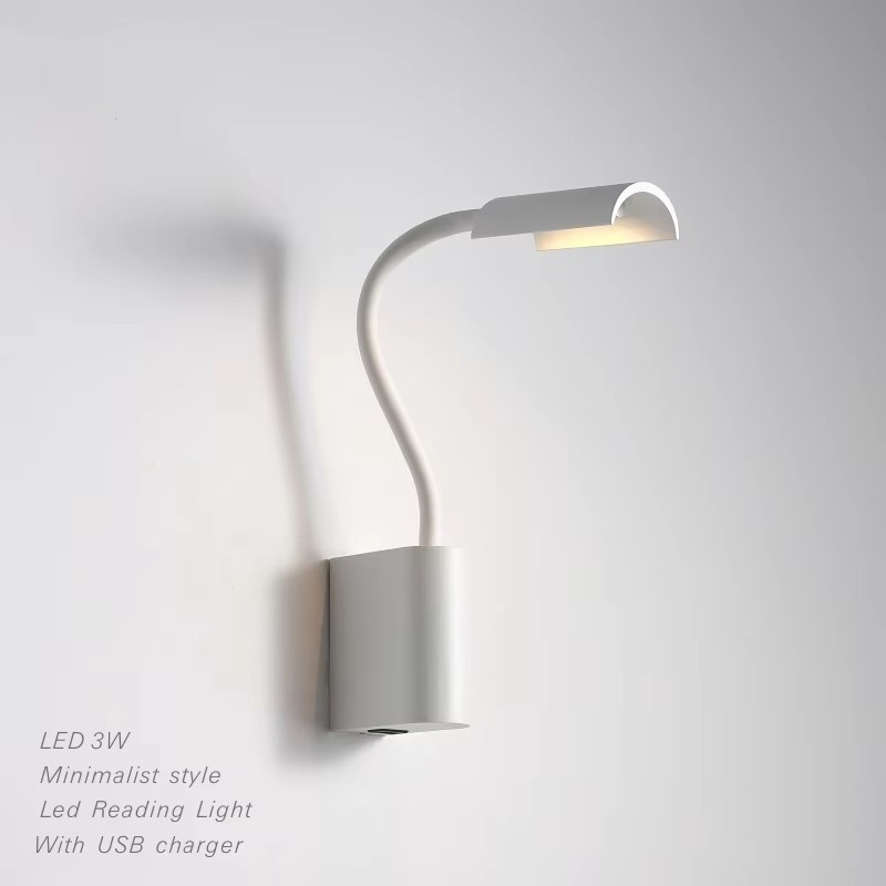 Wall Sconce with Touch-on Button and Flexible Head Wire LED Reading Lamp for Bedroom