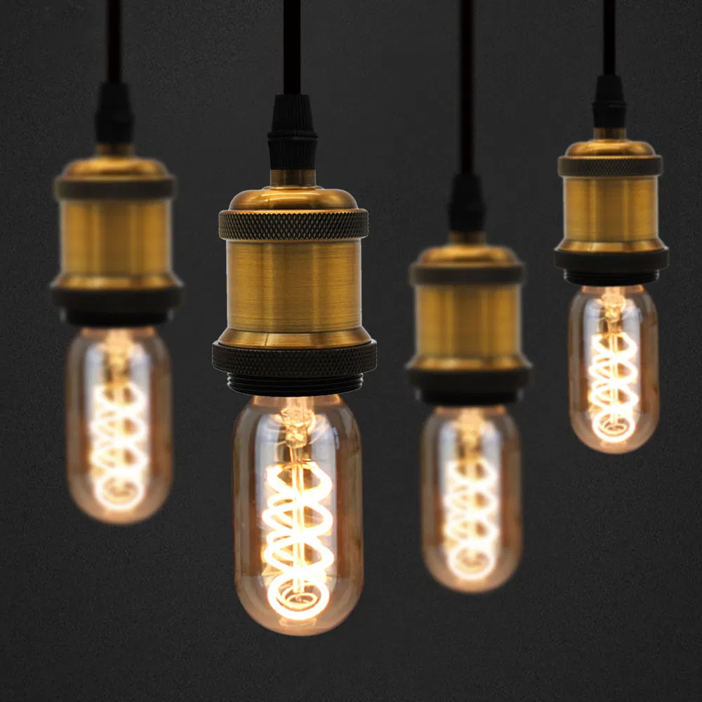 Antique Vintage Filament Bulb T45 Amber Glass Edison 4W Curved Soft Flexible Spiral E27 LED Filament Light Bulb for Decoration Lighting