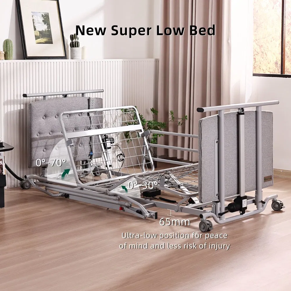 Ultra Low 67mm--640mm Nursing Home Bed for Elderly Electric Home Care Wood Hospital Bed for Rent Steel Home Care Bed