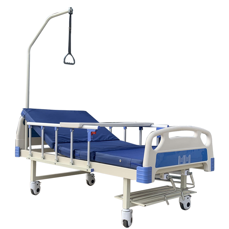Two Cranks Manual Hospital Bed Home Care Bed with Lifting Pole for Patients
