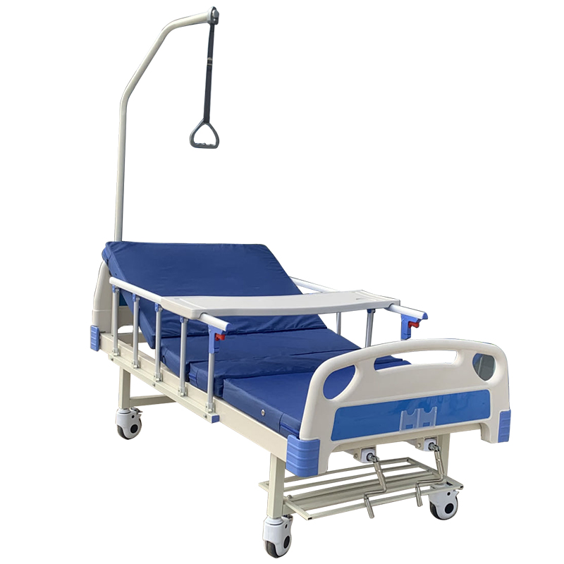 Two Cranks Manual Hospital Bed Home Care Bed with Lifting Pole for Patients
