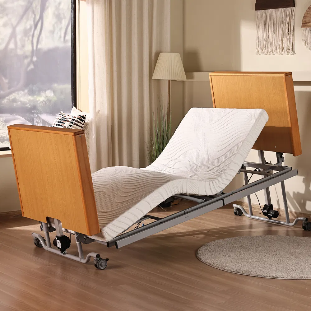 Ultra Low Electric Adjustable Wooden Hospital Bed for Elderly Care