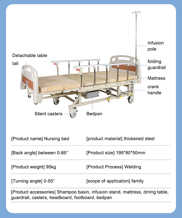 Multifunction Manual Patient Medical Nursing Bed, Home Care Hospital Bed, Hospital Clinic and Nursing Bed Low Price