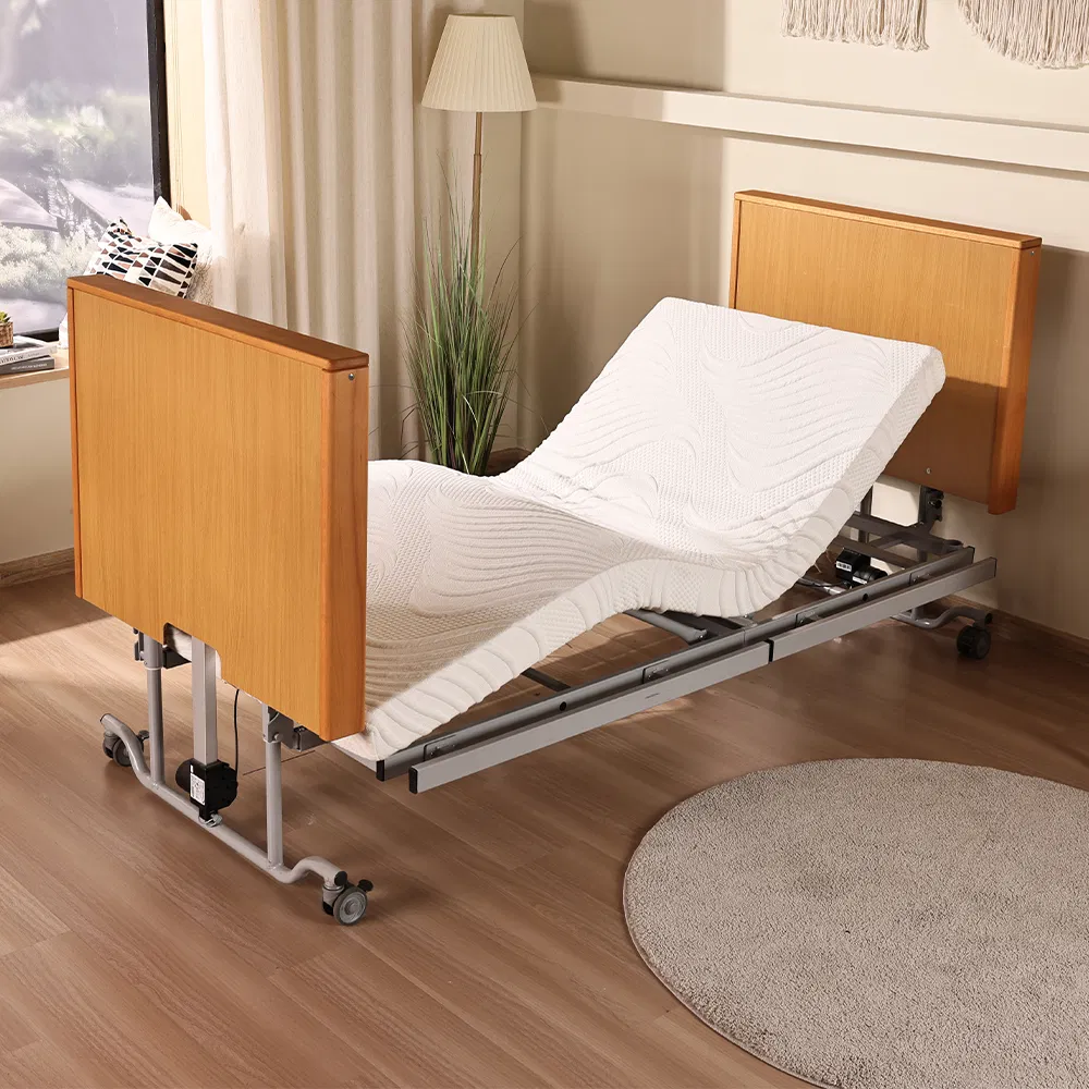 Ultra Low Electric Adjustable Wooden Hospital Bed for Elderly Care
