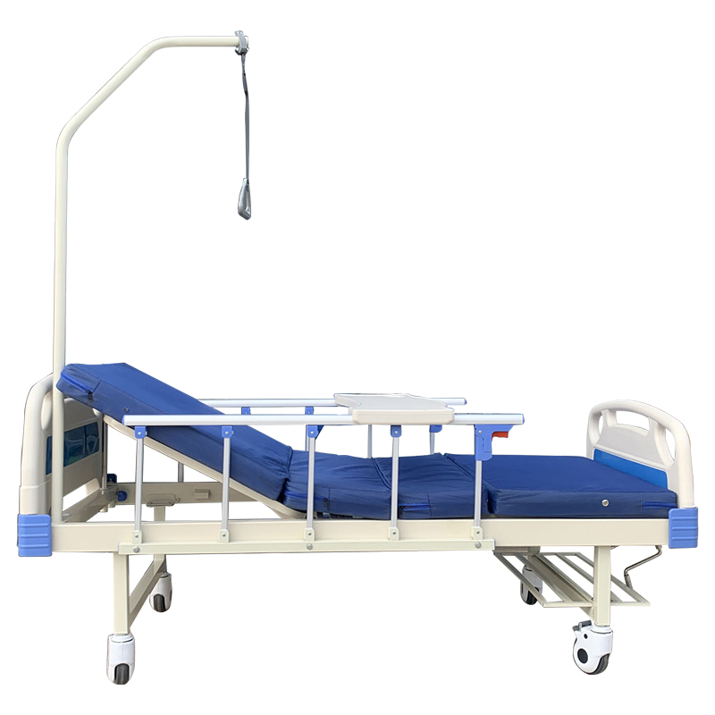 Two Cranks Manual Hospital Bed Home Care Bed with Lifting Pole for Patients