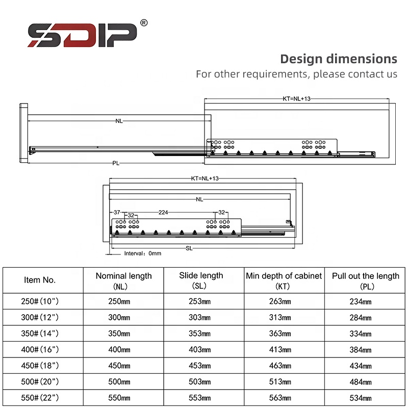 Heavy Duty 3 Fold Undermount Steel Drawer Slide Smooth Silent Durable Cabinet Furniture Hardware