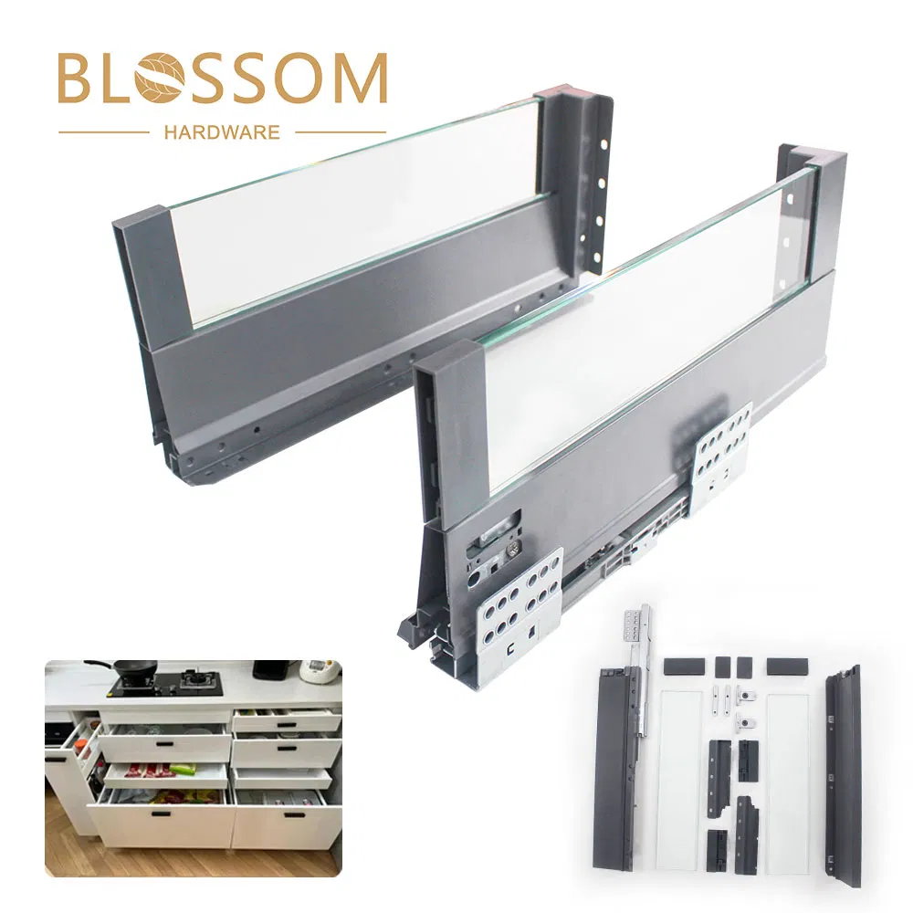 Furniture Kitchen Cabinet Soft Close Drawer System Double Wall Glass Slim Box