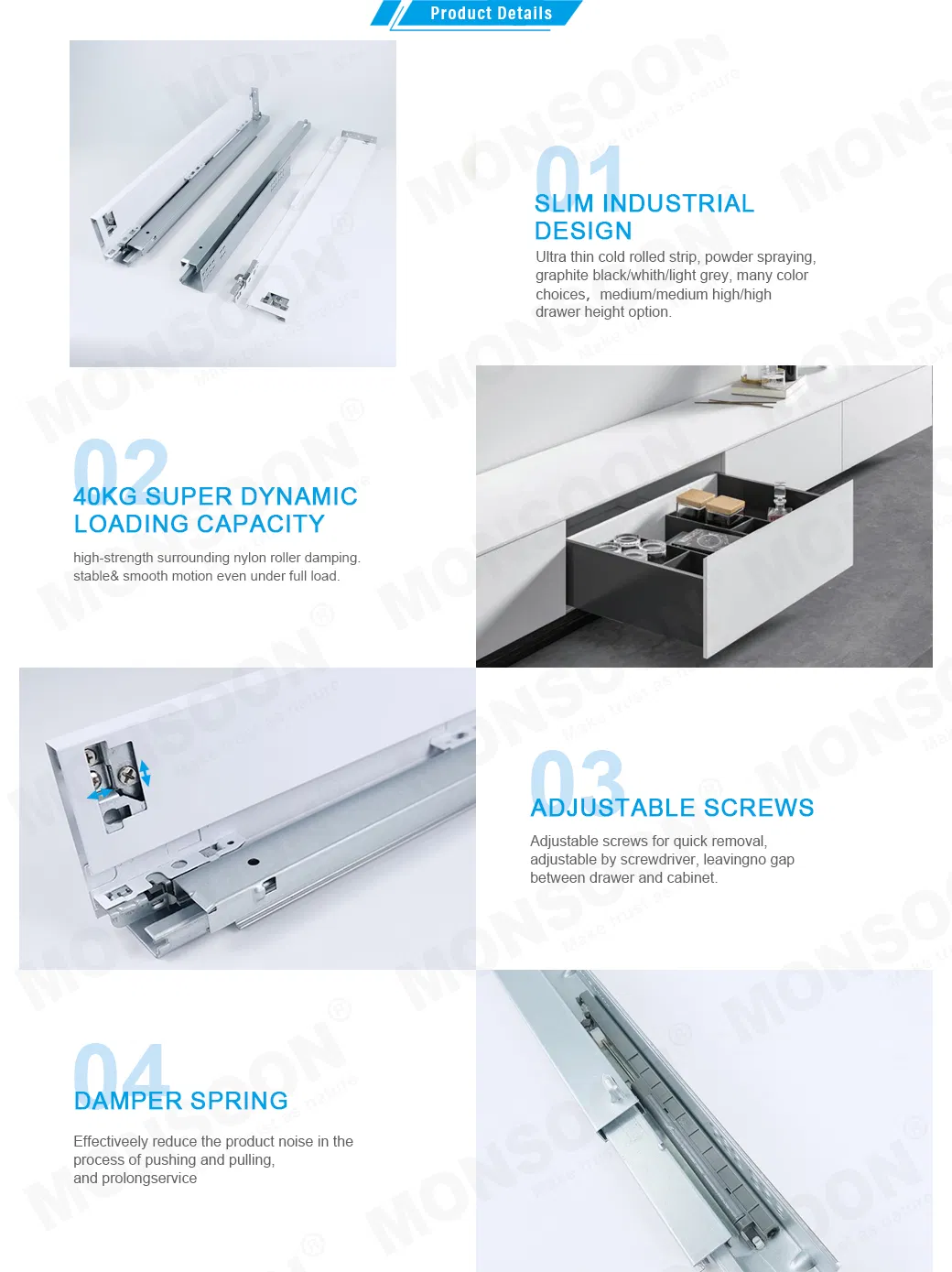 Wholesale Cabinet Door Hidden Side Mounted Metal Soft Closing Adjustment Zinc Plated Kitchen Legrabox Drawer System for Furniture Hardware