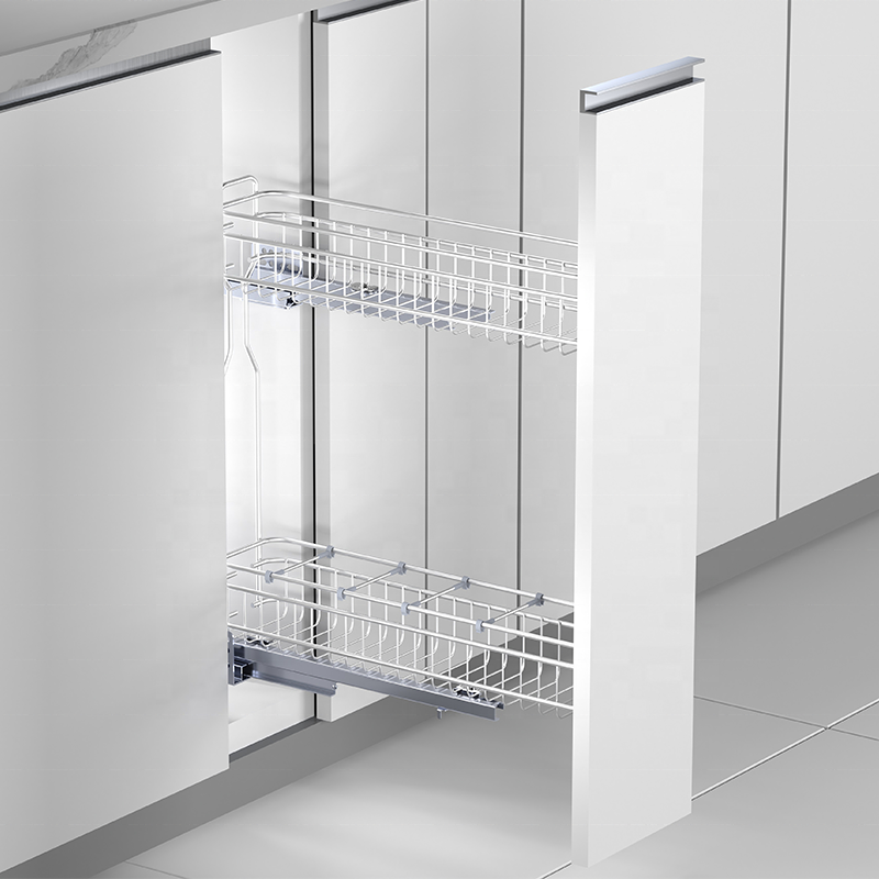 Modern Design Kitchen Accessories Furniture Pull Out Cabinet Rack SUS 304 Iron Wire Pull Spice Bottle Organizer Storage Basket