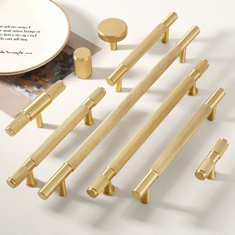 Made in China Furniture Hardware Knurled Solid Brass Selling Reasonable Price Customized Cabinet Wardrobe Kitchen T bar Handle