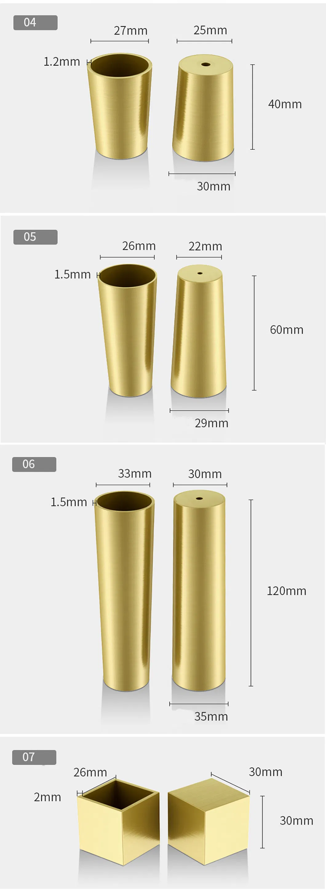 Luxury Golden Brass Stool Foot Cover Decorative Furniture Bed Leg for Dining Table Chair