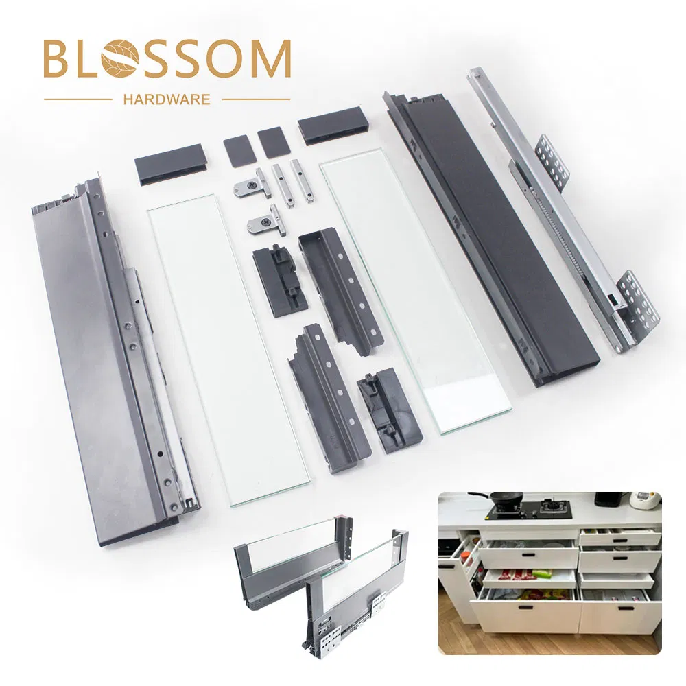 Furniture Fitting Kitchen Cupboard Glass Drawer Box Metal Box Soft Close Drawer System