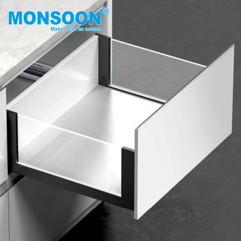 Furniture Hardware Fitting High Quality Kitchen Inner Silent Metal Drawer Slide Box Double Wall Guide Drawer Sliding System with Glass